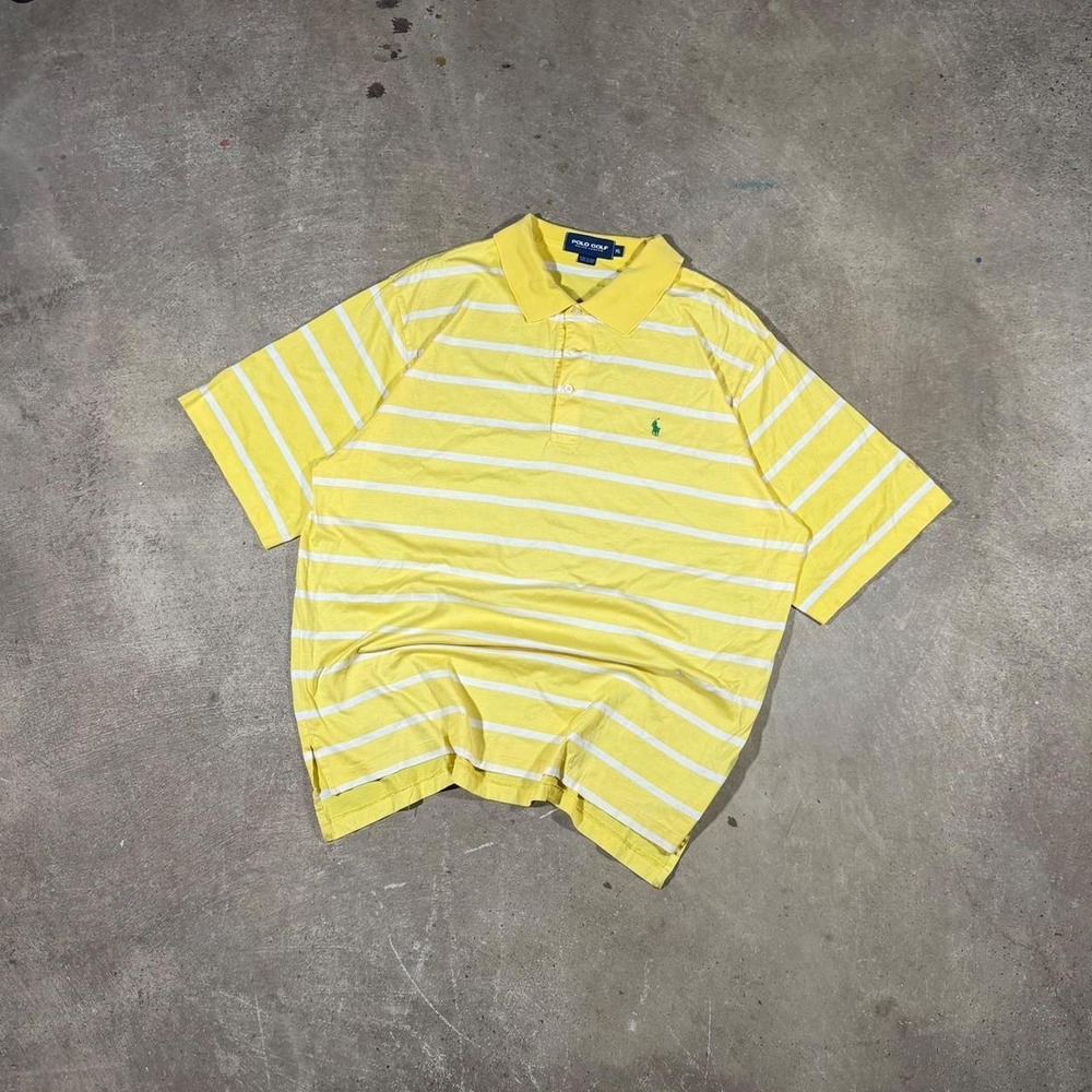 Vintage Polo Ralph Lauren Polo Golf Shirt XL Yellow White Striped Y2K Mens